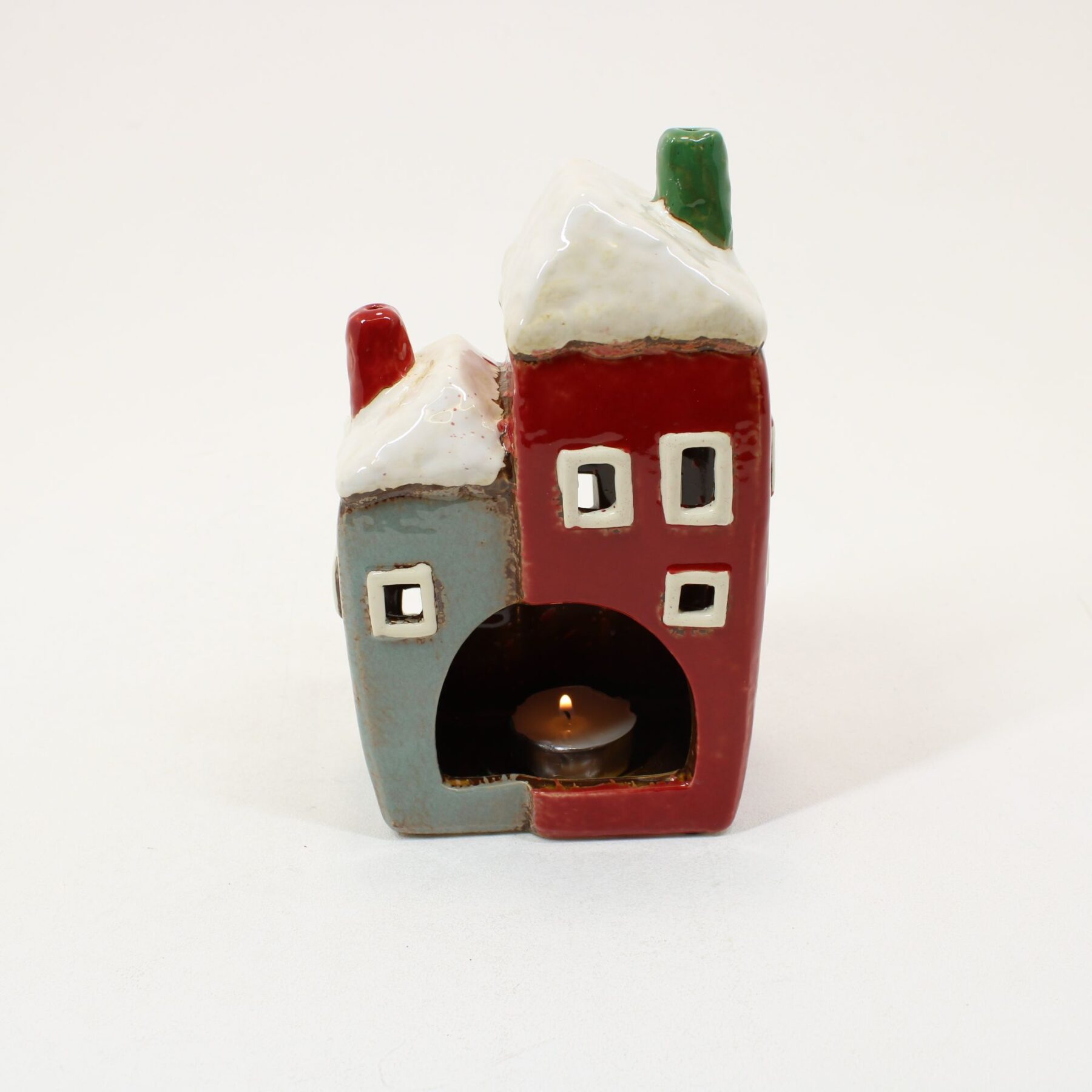 SHUDEHILL Village Pottery Christmas Red/Grey Two House Tealight 330942 - Image 2