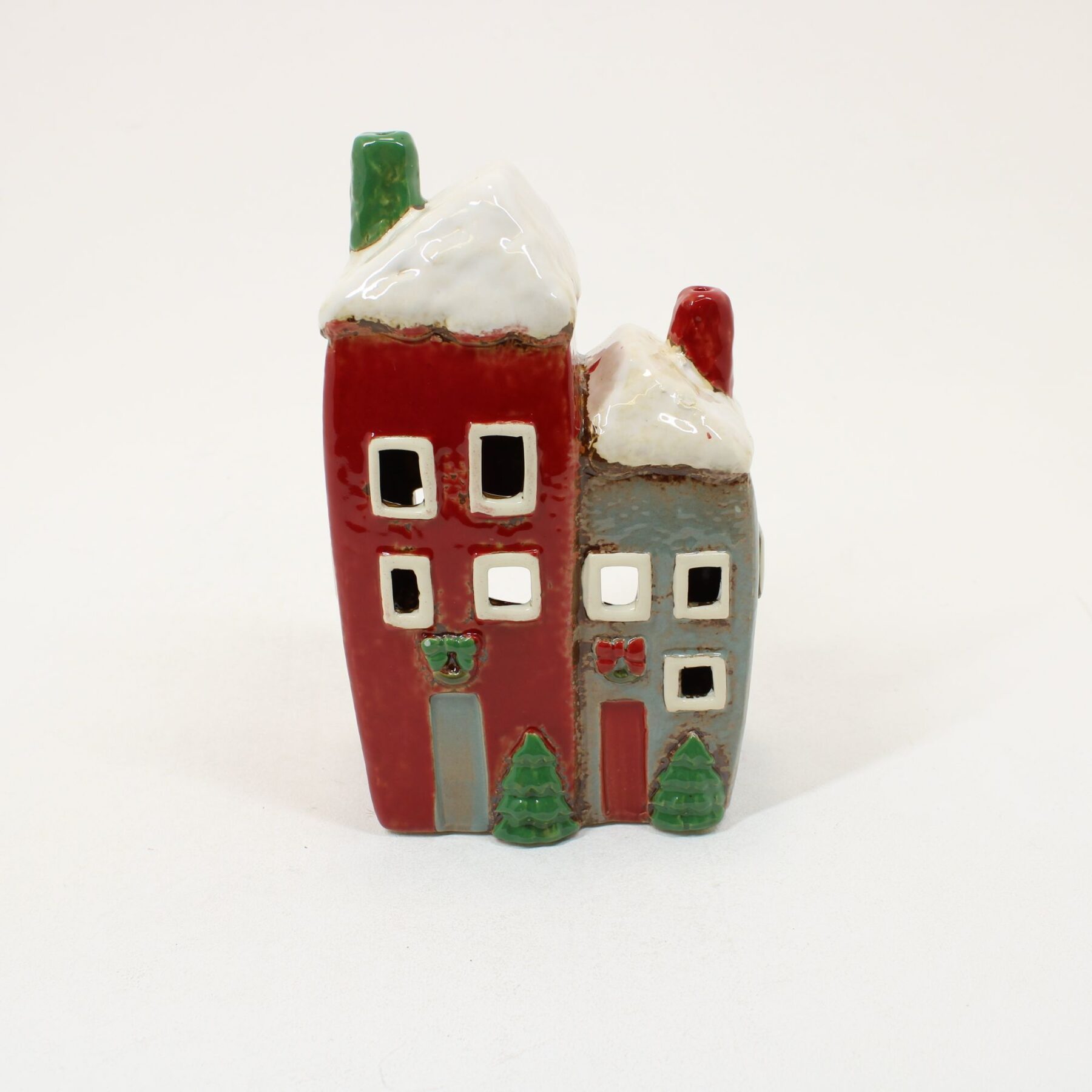 SHUDEHILL Village Pottery Christmas Red/Grey Two House Tealight 330942