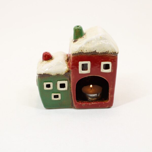 SHUDEHILL Village Pottery Christmas Red/Green Two House Tealight 330943 - Image 2