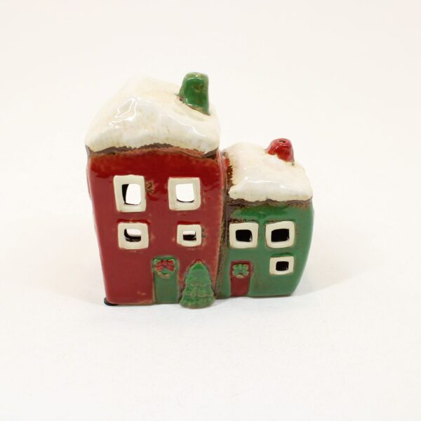 SHUDEHILL Village Pottery Christmas Red/Green Two House Tealight 330943