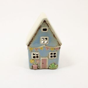 SHUDEHILL Village Pottery Garden Flags House Blue Tealight 340281